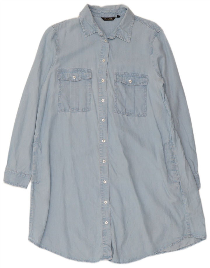 Massimo Dutti Vestido Camisero Manga Larga Mujer EU 40 Lyocell Azul Medio