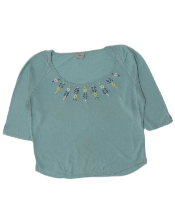 Oasis Top corto para mujer manga 3/4 UK 46 Algodón floral azul grande