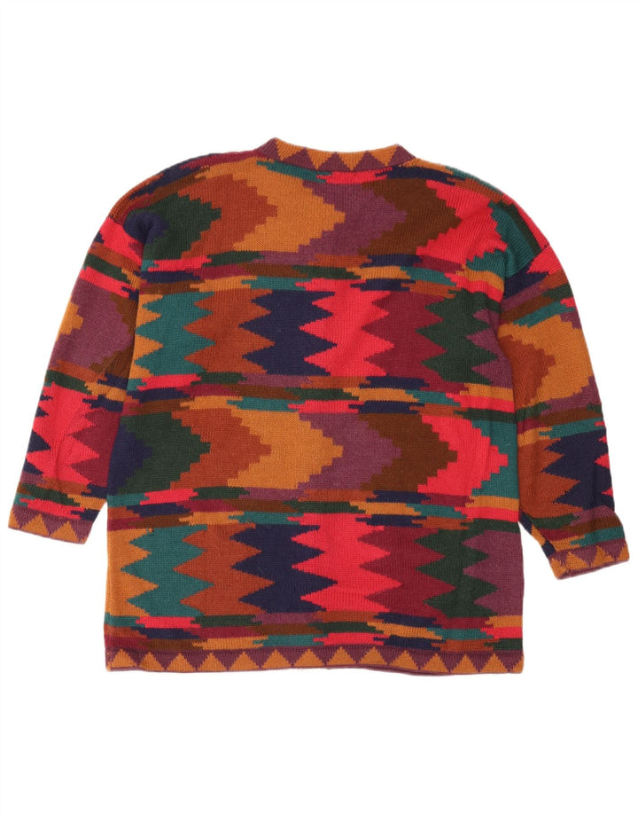 Vintage mujer Cardigan suéter Reino Unido 14 medio multicolor geométrico
