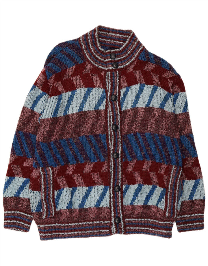 Vintage hombres Cardigan suéter grande multicolor geométrico