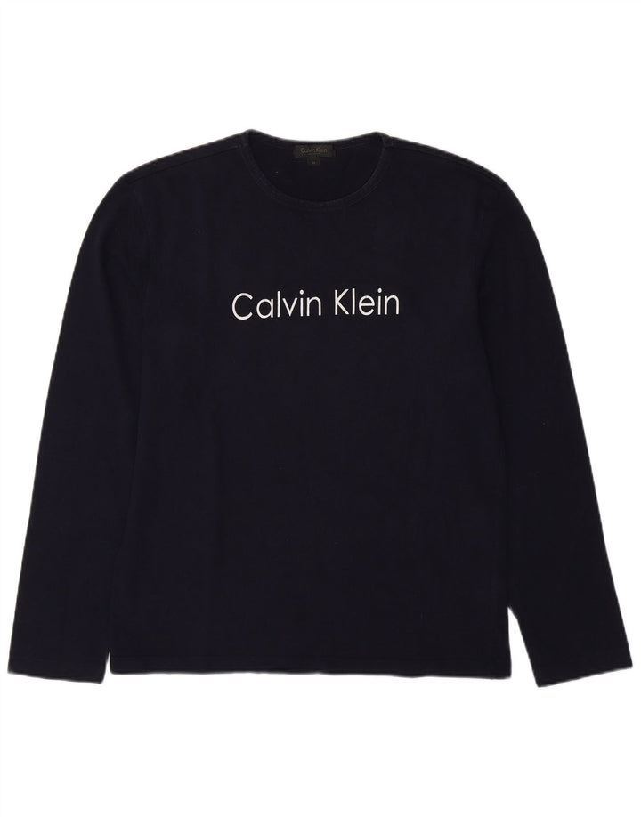 Calvin Klein Top gráfico para hombre de manga larga de algodón azul marino medio