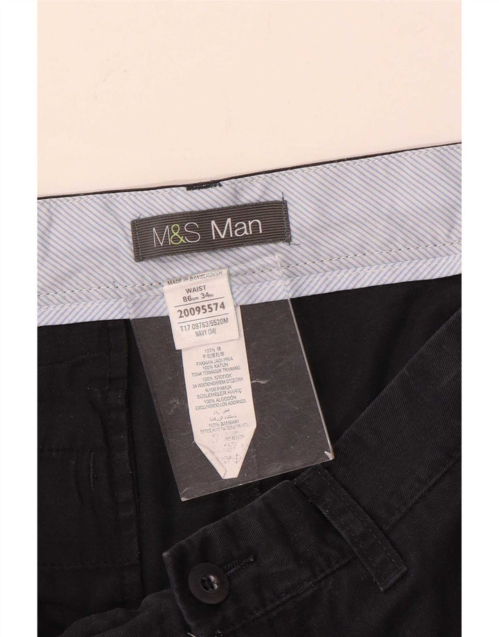 Marks & Spencer Pantalones cortos chinos para hombre W34 Grande Algodón azul marino