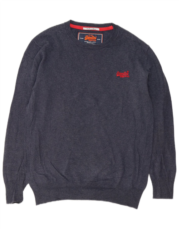 Superdry Jersey con cuello redondo para hombre, talla pequeña, algodón azul marino