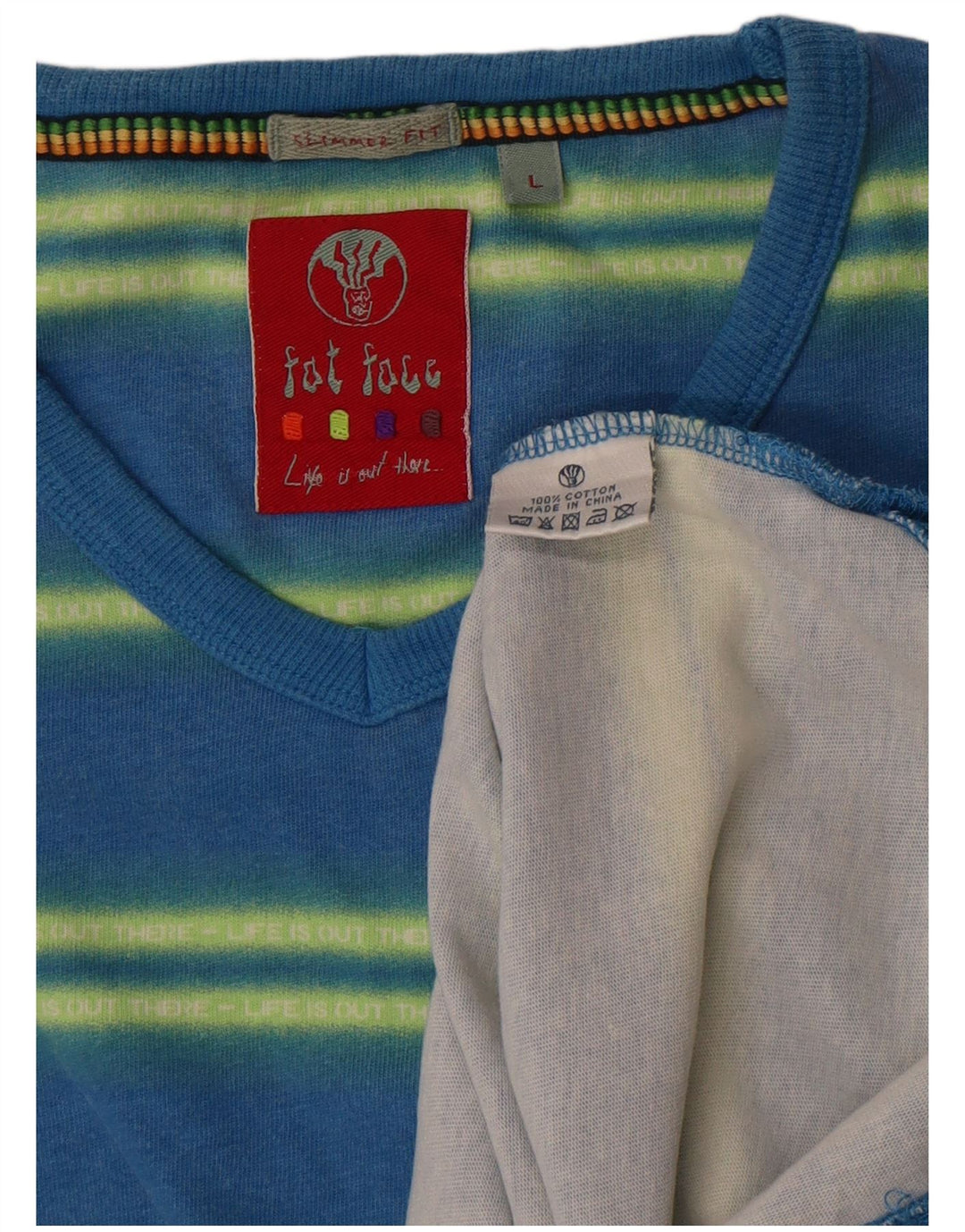 Camiseta de hombre Fat Face Top grande de algodón a rayas azules