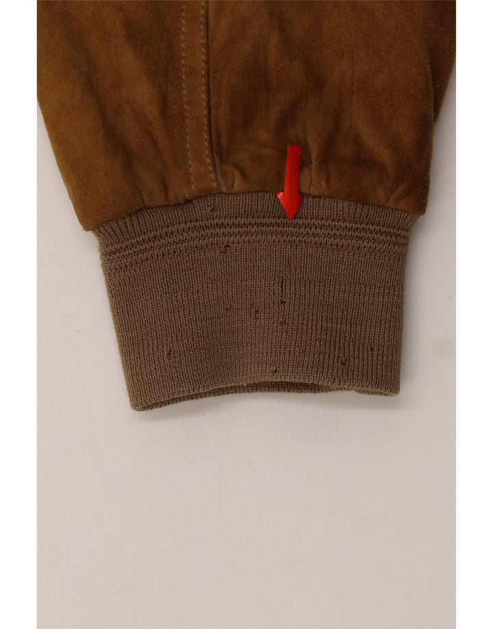 Vintage hombres ante bomber chaqueta Reino Unido 42 XL cuero beige
