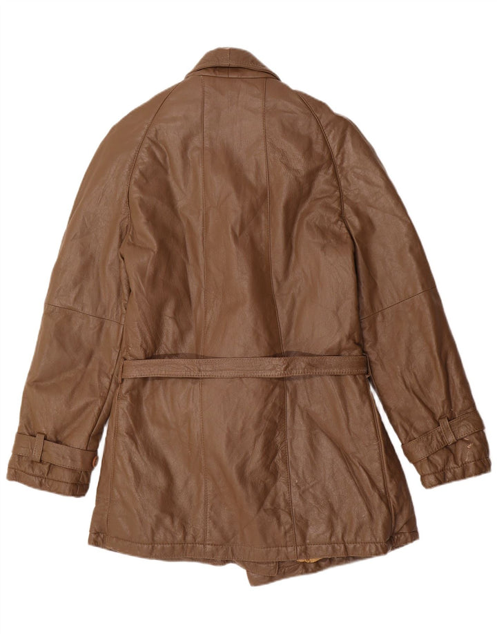 Vintage mujer militar cuero abrigo Reino Unido 14 marrón medio