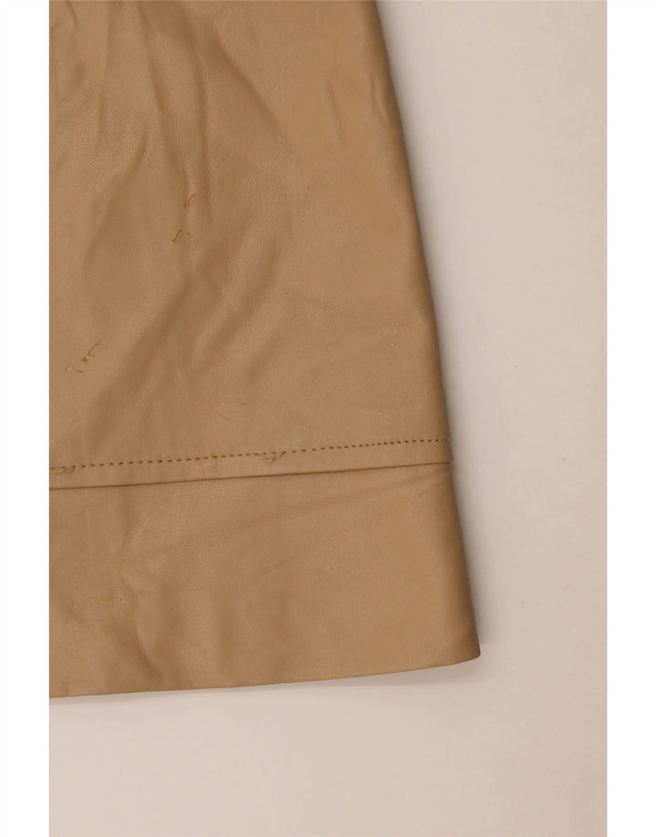 Zara Mujer Falda De Piel Sintética Mediana W28 Beige