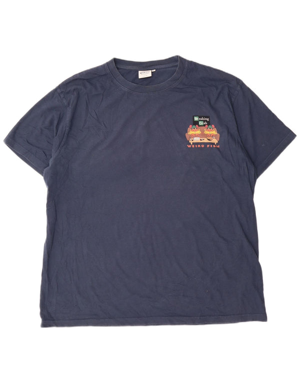 Weird Fish Camiseta gráfica para hombre Top 2XL Algodón azul marino