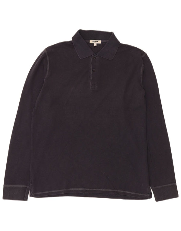 GEOX Hombre Respira Polo de Manga Larga Azul Marino Mediano