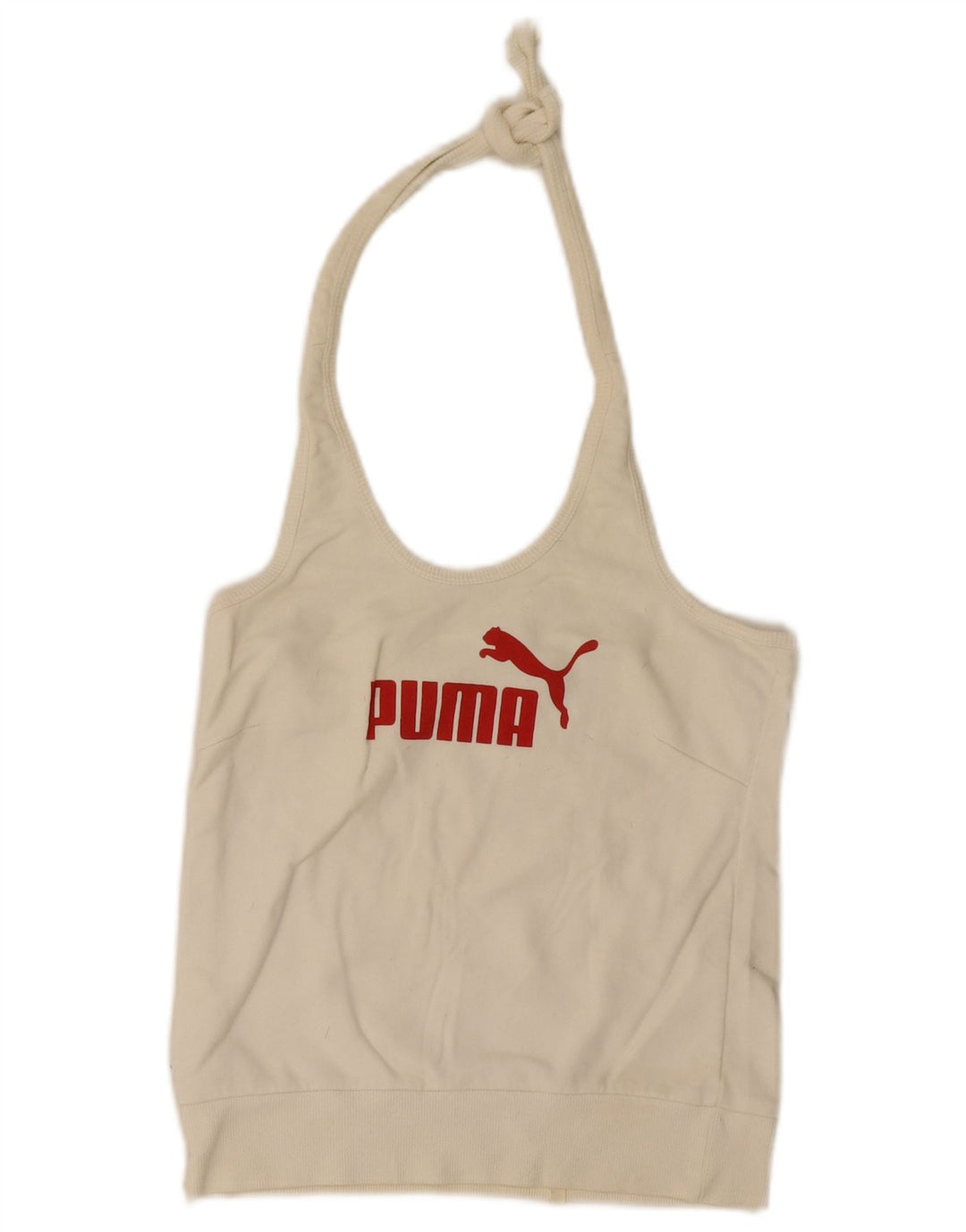 Puma Top corto con cuello halter gráfico para mujer UK 16 Large Off White