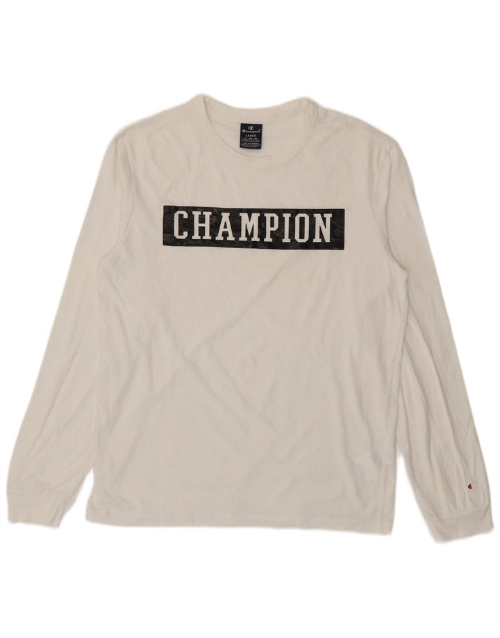Champion Top gráfico para hombre de manga larga de algodón blanco grande
