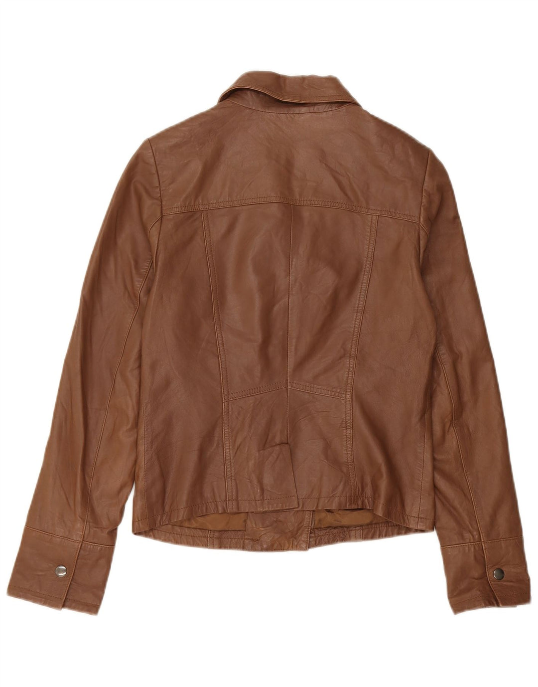 Reiss Chaqueta de cuero corta para mujer UK 10 Small Brown Leather