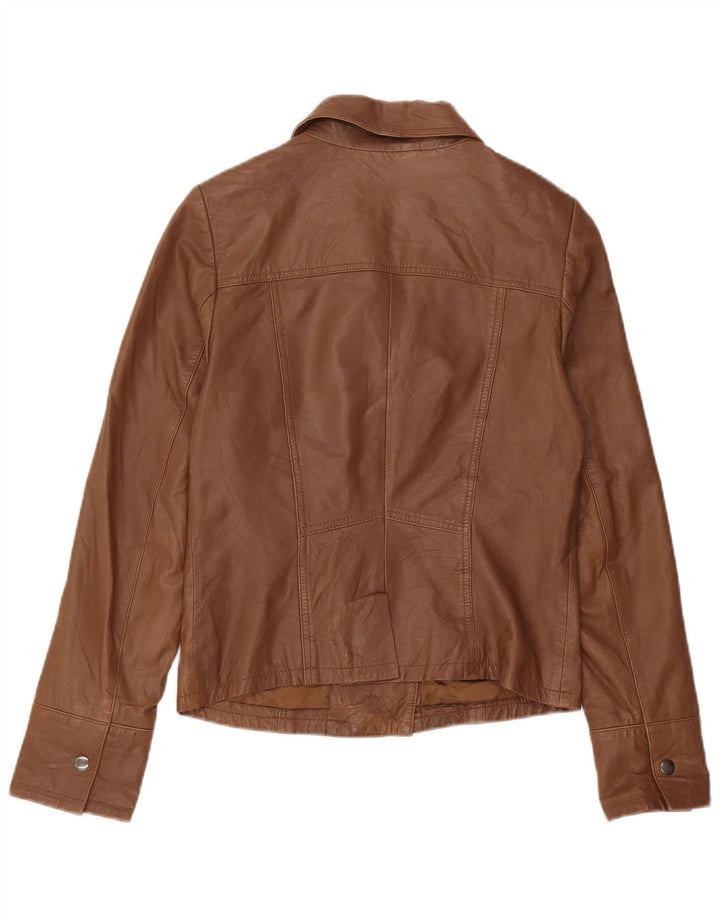 Reiss Chaqueta de cuero corta para mujer UK 10 Small Brown Leather