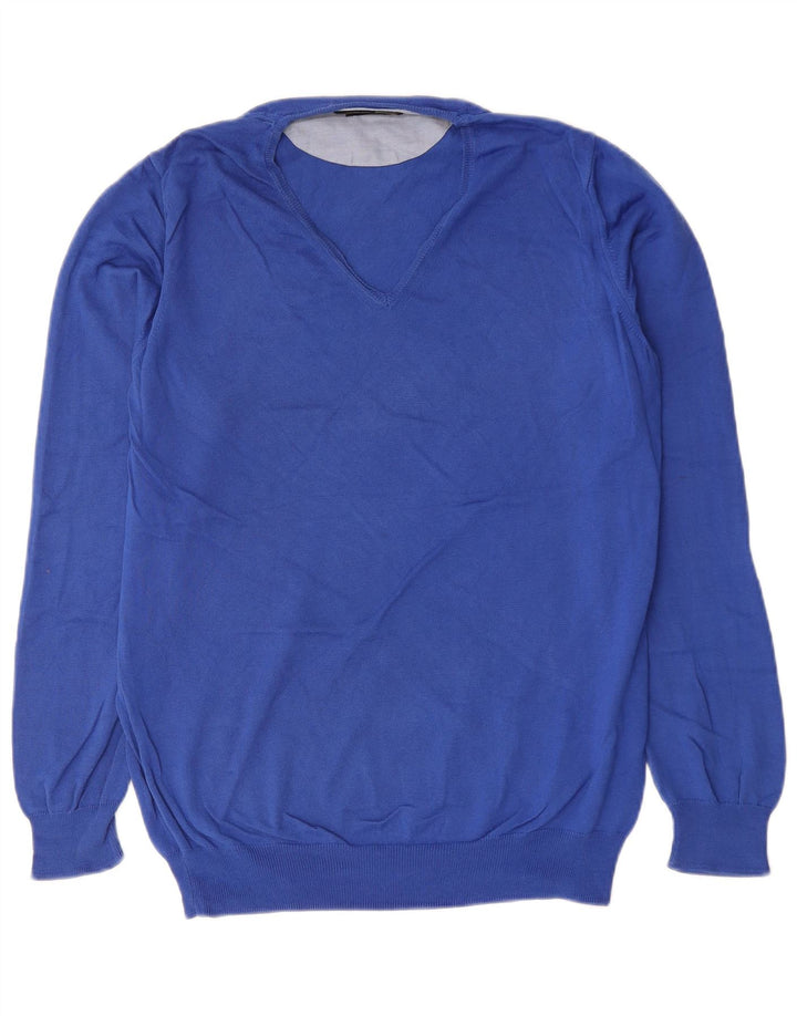 Zara Hombre Jersey Con Cuello En V Jersey Grande Azul Algodón