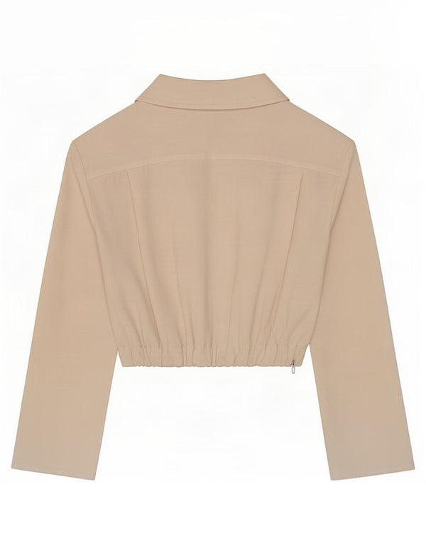 Zara Mujer Crop Blusa De Manga Larga Top UK 10 Small Off White