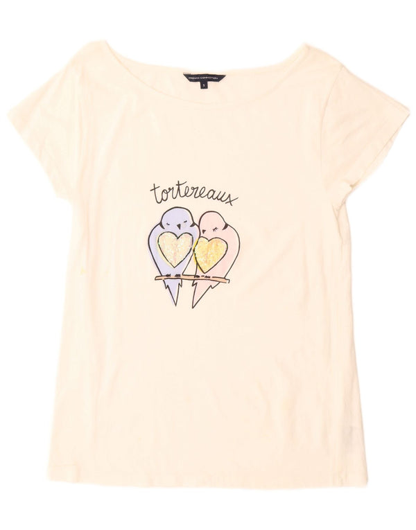 French Connection Camiseta gráfica para mujer Top UK 10 Small White Cotton
