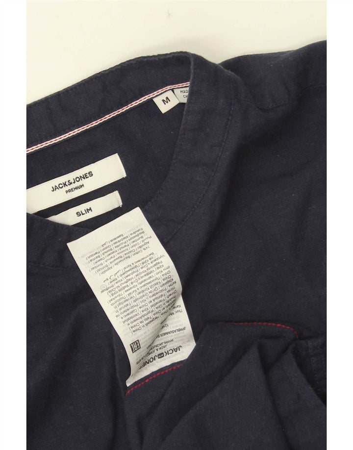 Jack & Jones Hombre Slim Fit Jersey Camisa De Algodón Azul Marino Medio