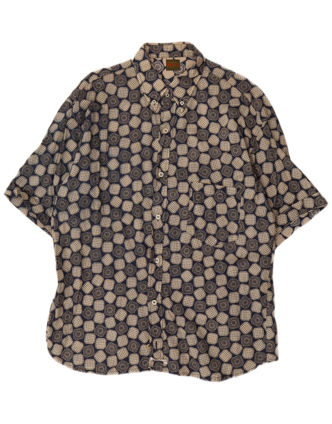 Boneville Camisa de manga corta para hombre grande azul geométrico
