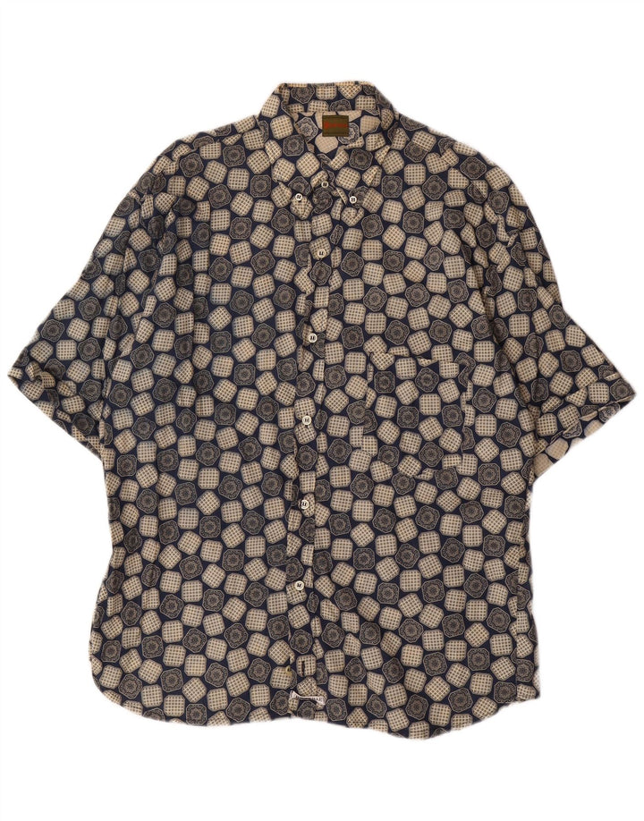 Boneville Camisa de manga corta para hombre grande azul geométrico