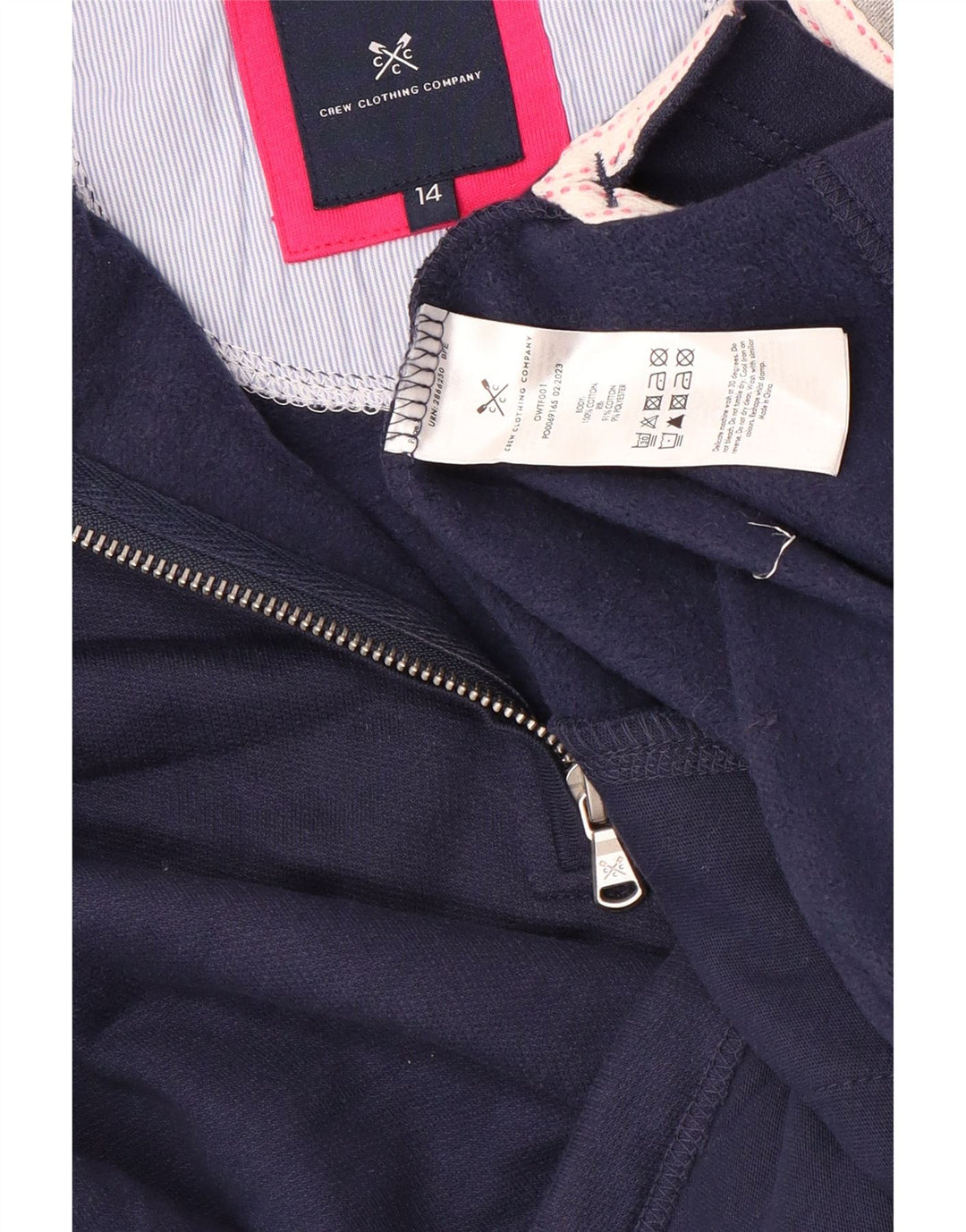 CREW CLOTHING Top con cuello y cremallera para mujer, manga larga, talla 40, talla grande, azul marino