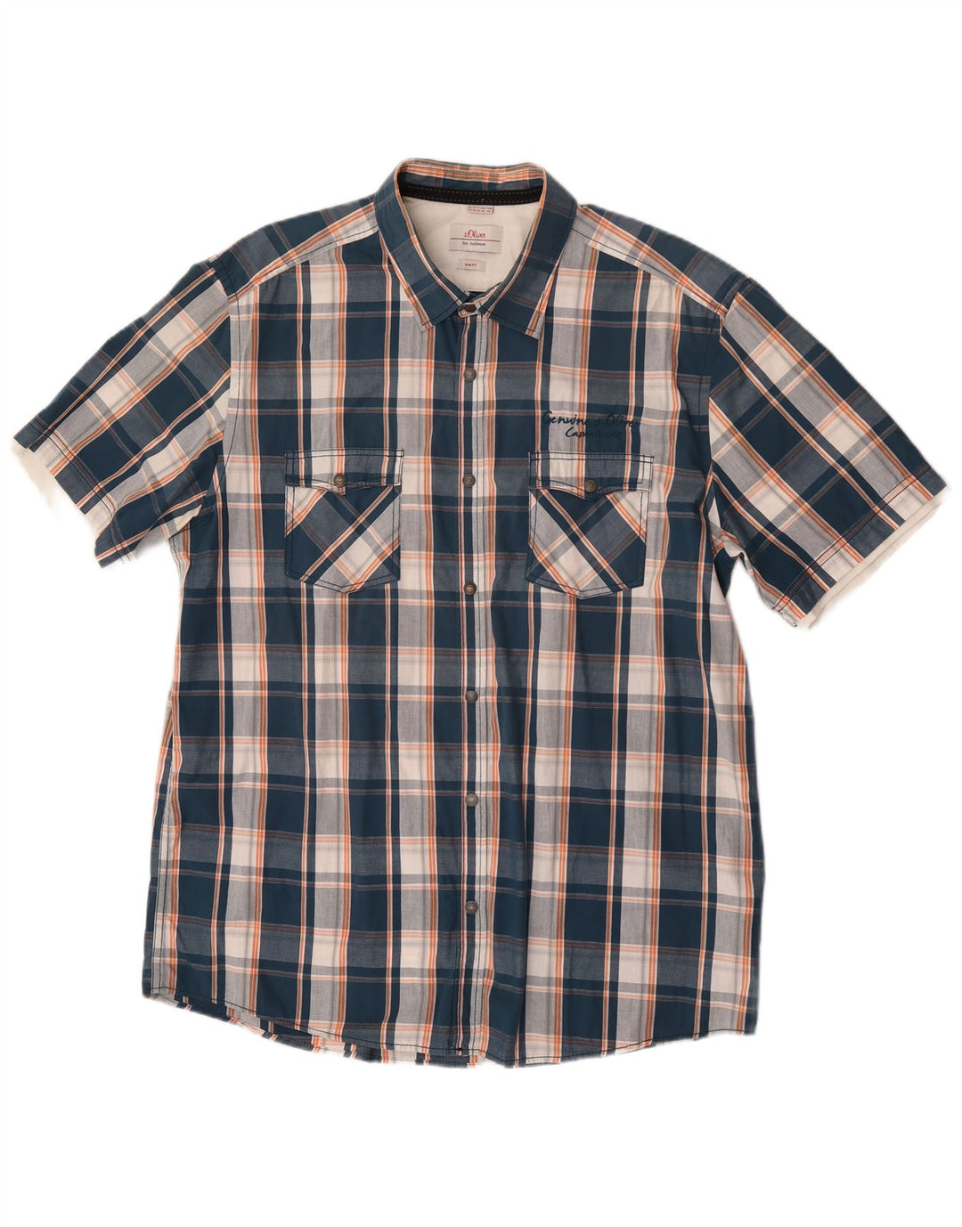 S.Oliver Camisa de Manga Corta Slim Fit para Hombre 2XL Algodón a Cuadros Azul