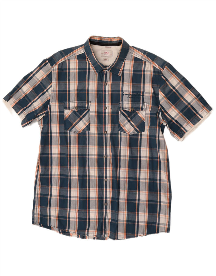 S.Oliver Camisa de Manga Corta Slim Fit para Hombre 2XL Algodón a Cuadros Azul