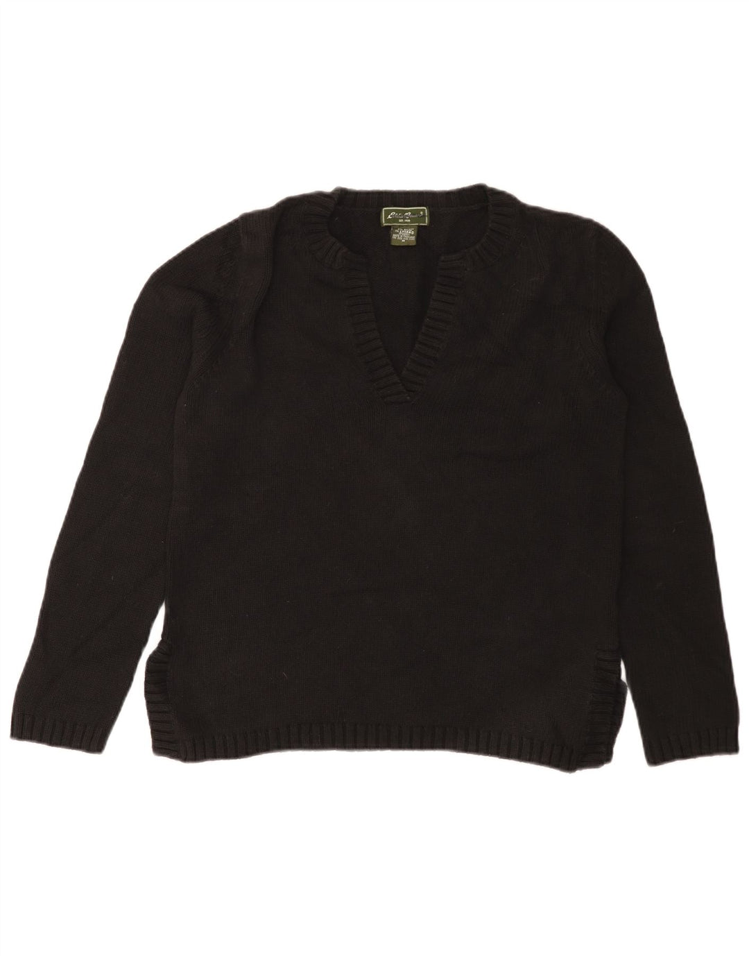Eddie Bauer Suéter con cuello en V para mujer UK 14 Mediano Algodón negro