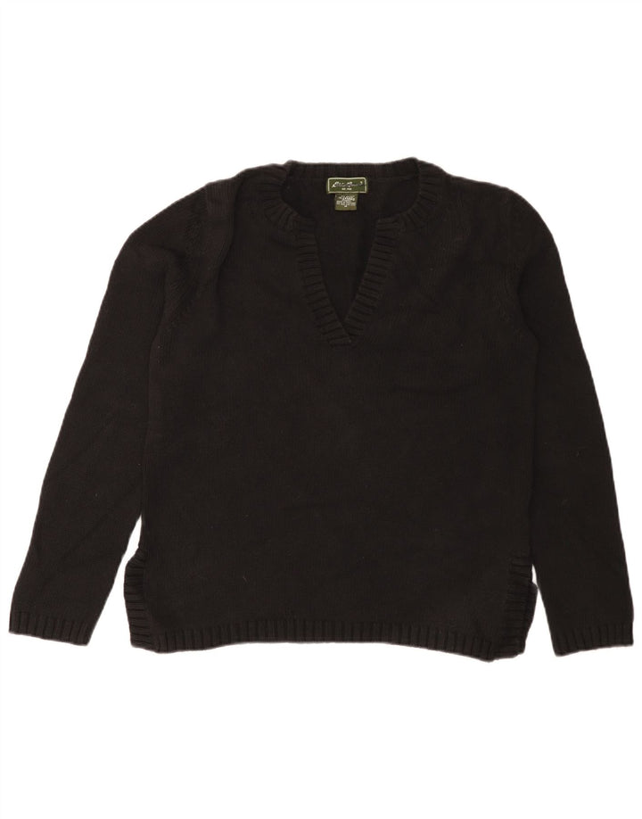 Eddie Bauer Suéter con cuello en V para mujer UK 14 Mediano Algodón negro