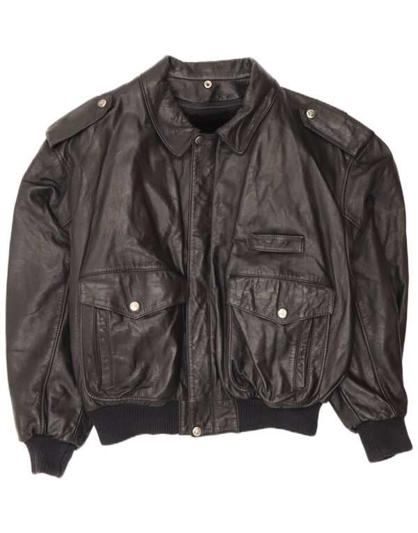 Vintage hombres cuero vuelo aviador chaqueta IT 52 XL ejército de cuero negro