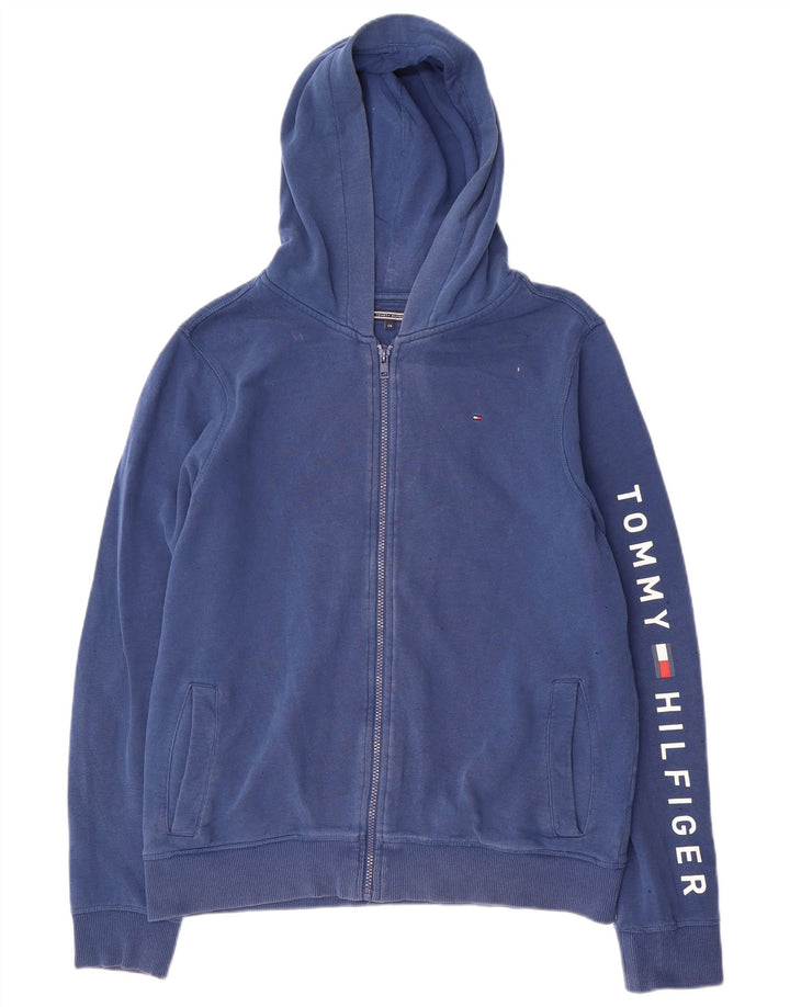 TOMMY HILFIGER Sudadera con capucha y cremallera gráfica para niños 15-16 años Algodón azul