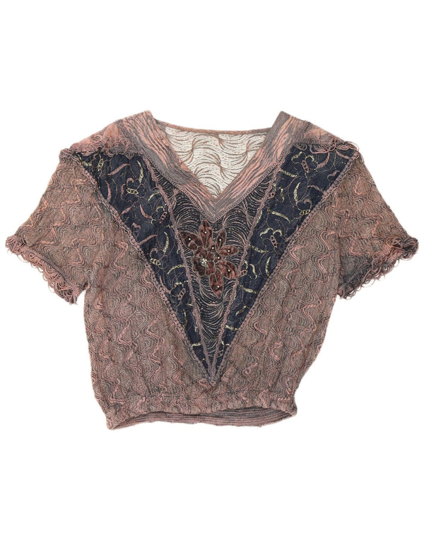 Blusa vintage para mujer Top UK 16 Viscosa floral rosa grande