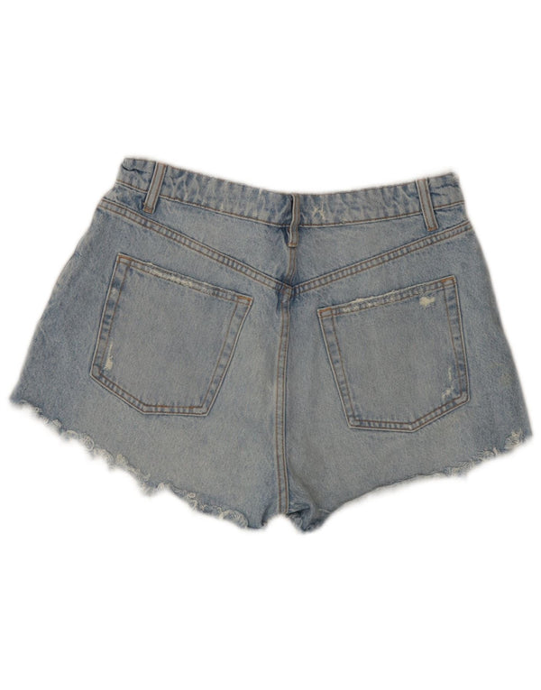 Zara Pantalones cortos de mezclilla desgastados para mujer EU 42 Large W32 Algodón azul