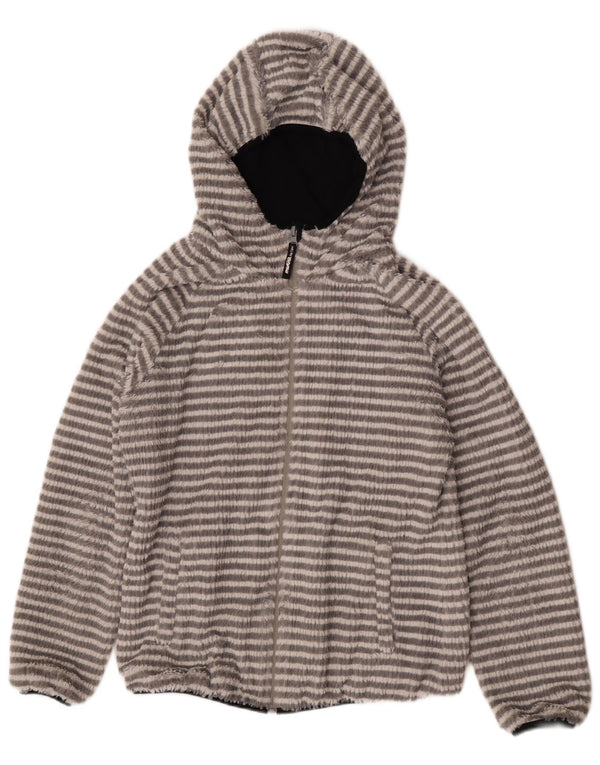 Mistral Chaqueta polar con capucha para mujer UK 44 Poliéster a rayas gris medio