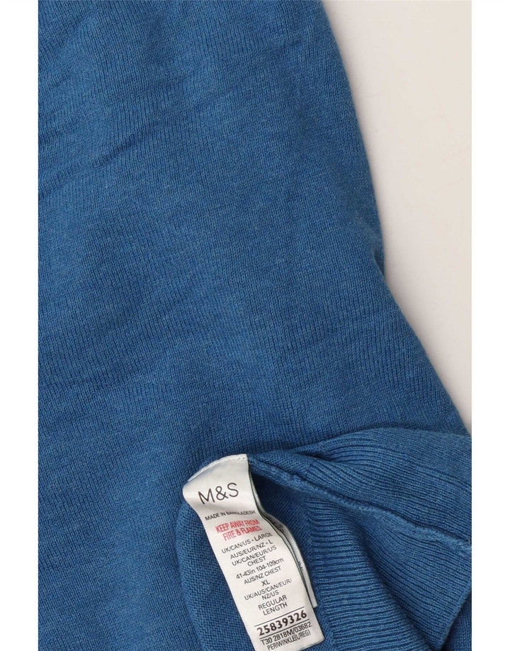 Marks & Spencer Jersey con cuello en V para hombre, talla grande, algodón azul