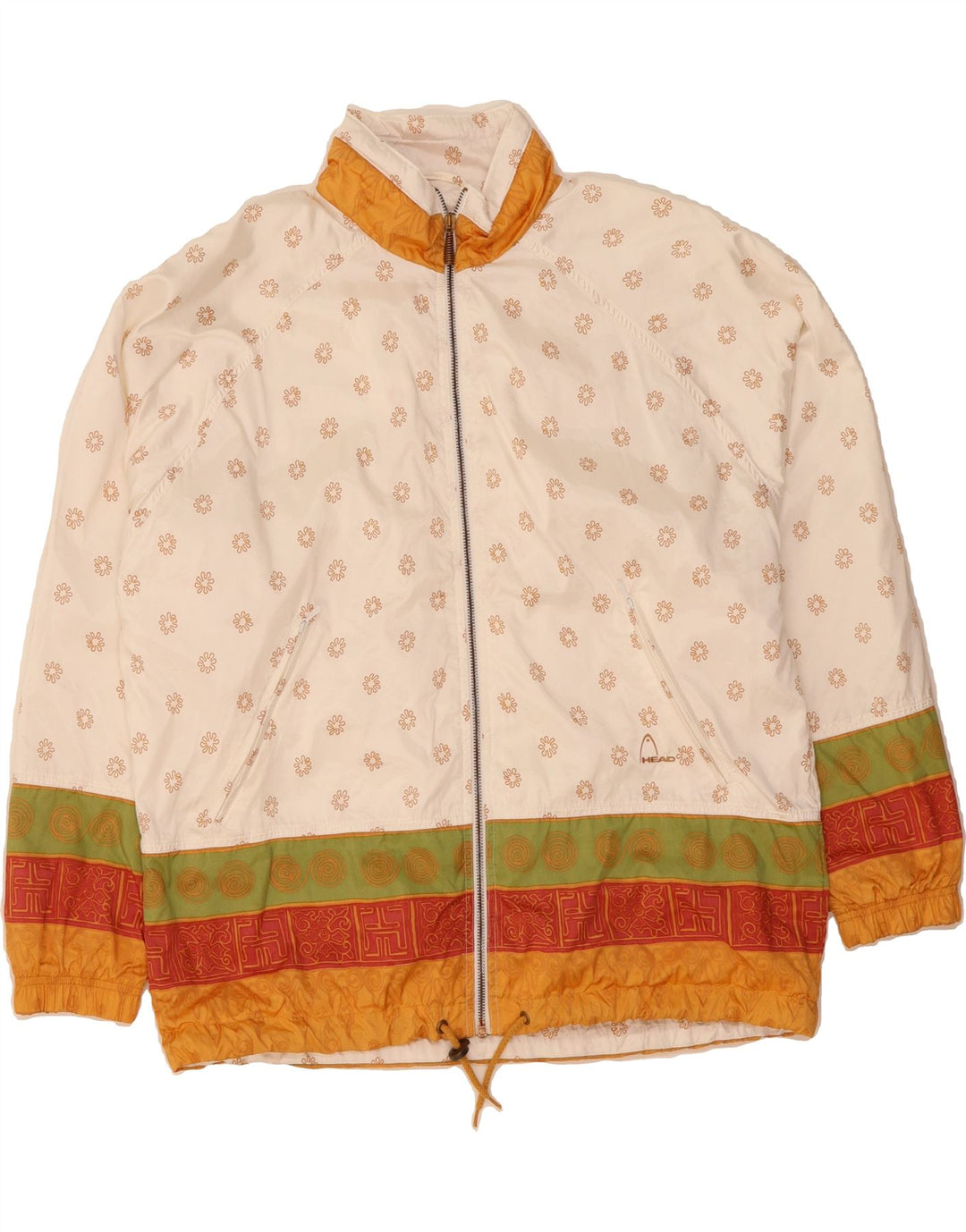 HEAD Womens Windbreaker Jacket IT 42 Medium Off White Floral Cotton Vintage HEAD and Second-Hand HEAD from Messina Hembry 