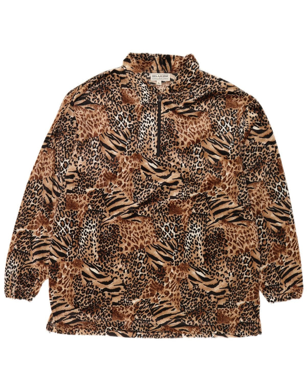 Vintage hombres polo cuello polar jumper grande marrón animal impresión poliéster