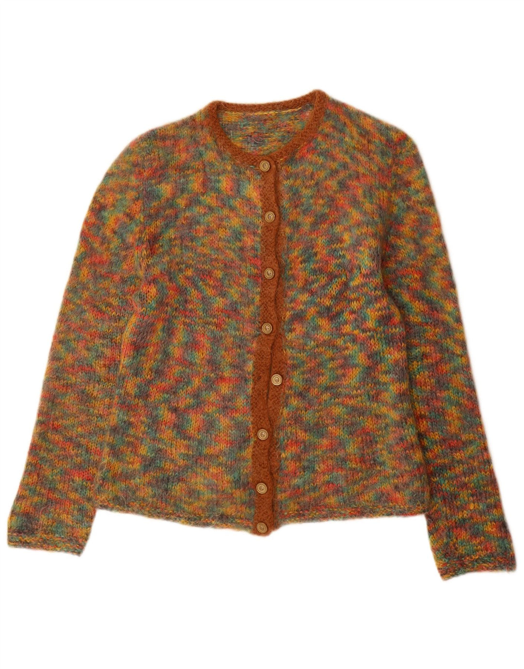 Vintage mujer Cardigan suéter Reino Unido 12 medio multicolor moteado