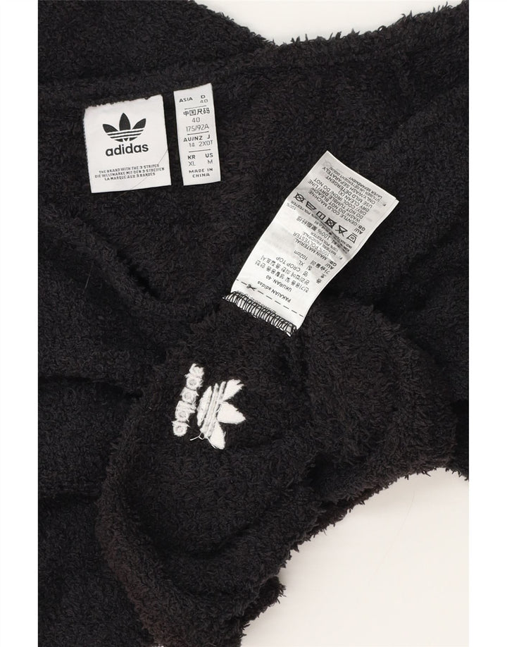 Adidas Top corto de forro polar con hombros descubiertos para mujer UK 12 Mediano Negro Poliéster