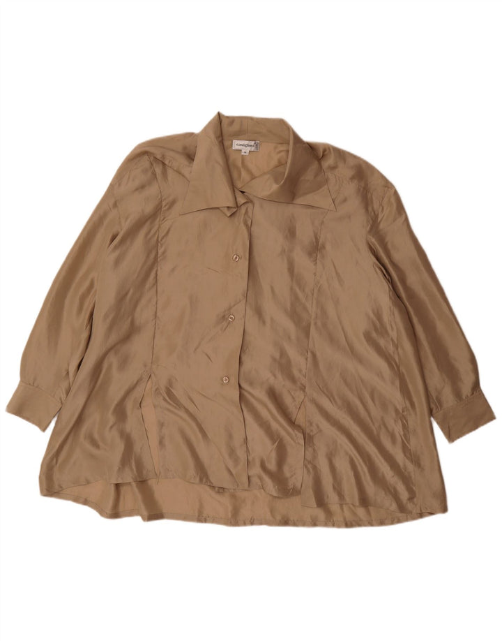 Vintage mujer camisa de gran tamaño blusa Reino Unido 14 seda beige medio