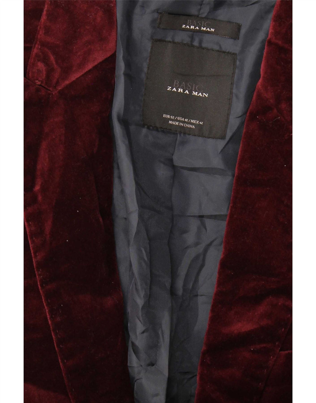 Zara Chaqueta tipo blazer de terciopelo con 2 botones para hombre EU 52 Large Borgoña