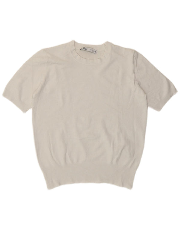 Zara Mujer Crop Camiseta Top UK 44 Large Viscosa Blanca