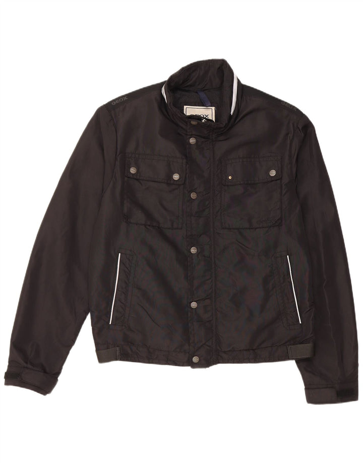 Geox - Chaqueta utilitaria con capucha para hombre, talla 40, talla grande, poliamida negra