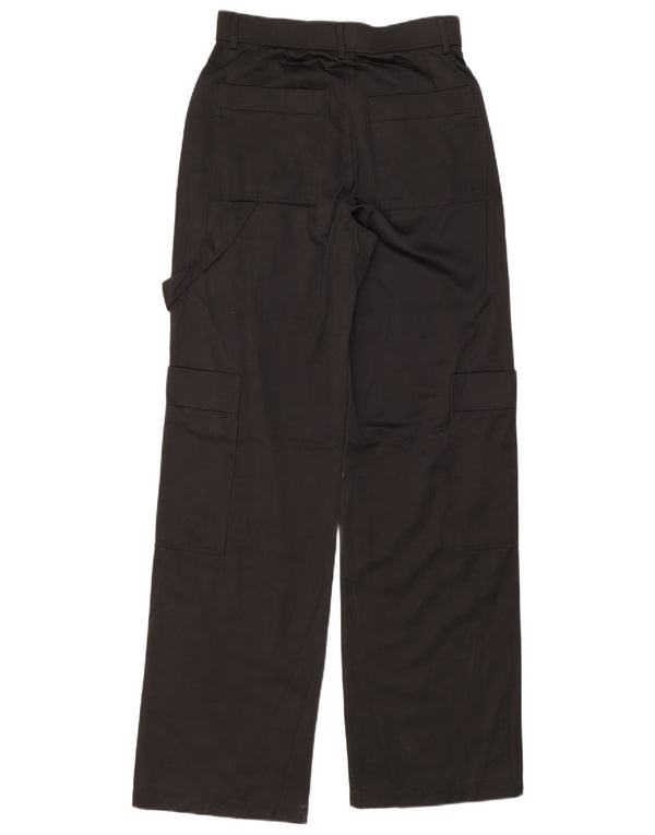 Zara Mujer Pantalones Cargo De Pierna Ancha De Cintura Alta Pequeño W26 L33 Viscosa Negra