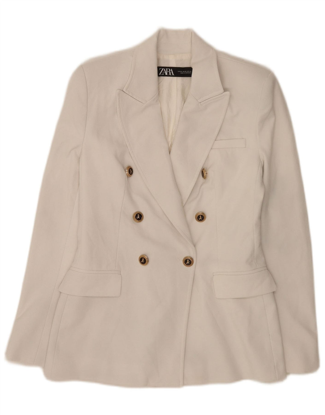 Zara Mujer Chaqueta Blazer De Doble Botonadura UK 6 XS Poliéster Blanco