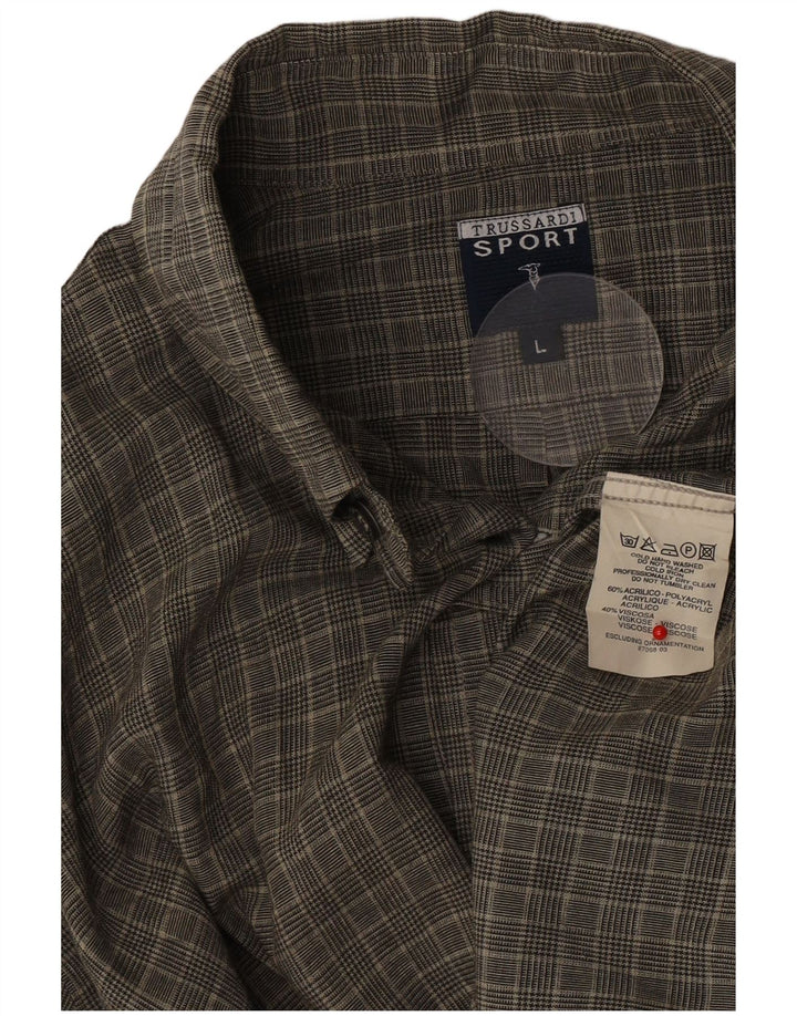Camisa Hombre Trussardi Large Acrílico Pata De Gallo Verde