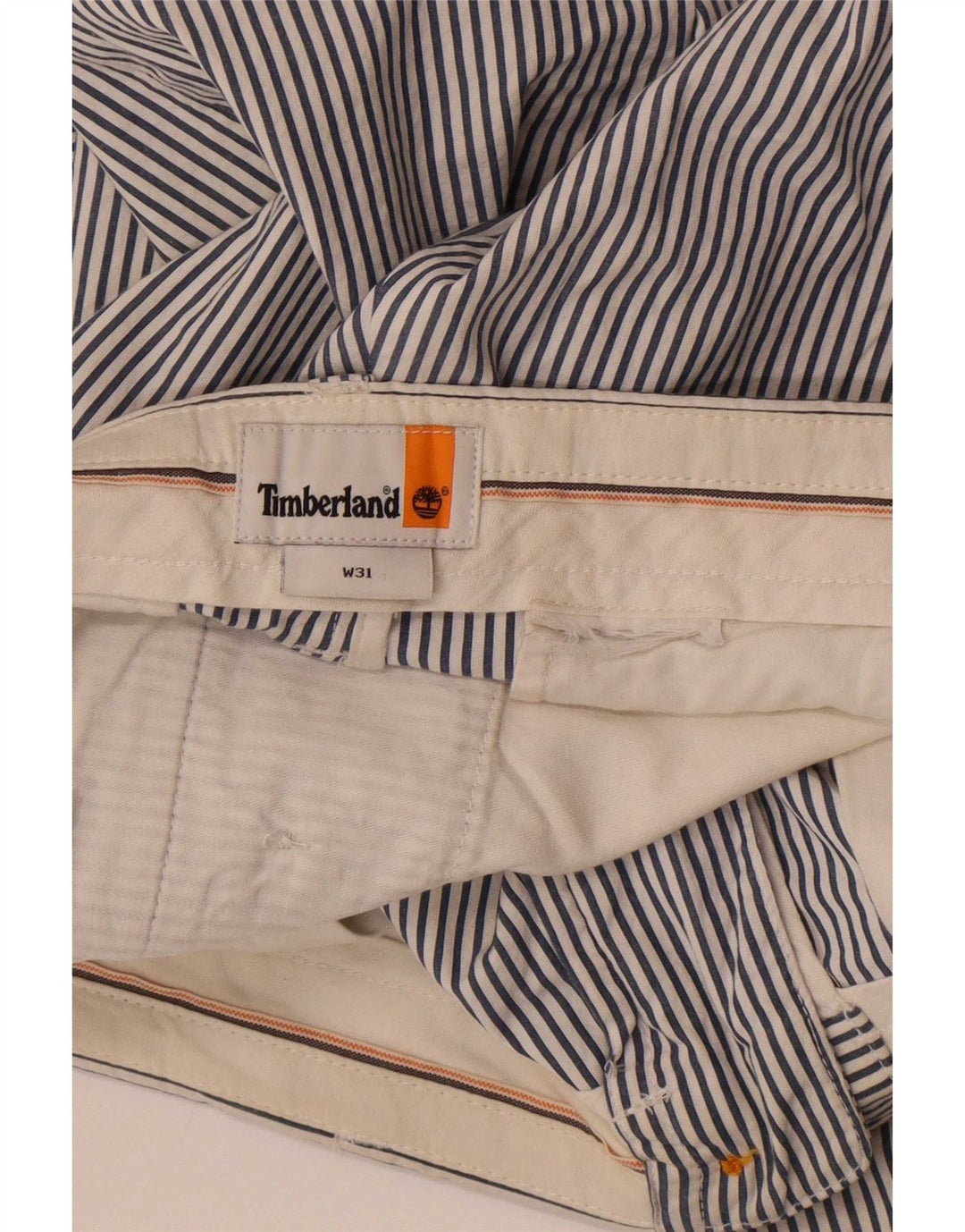 Timberland Pantalones cortos chinos para hombre W31 azul medio a rayas