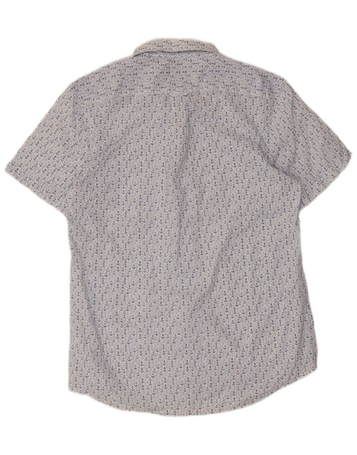 IZOD Camisa de manga corta para hombre de algodón con lunares azul medio