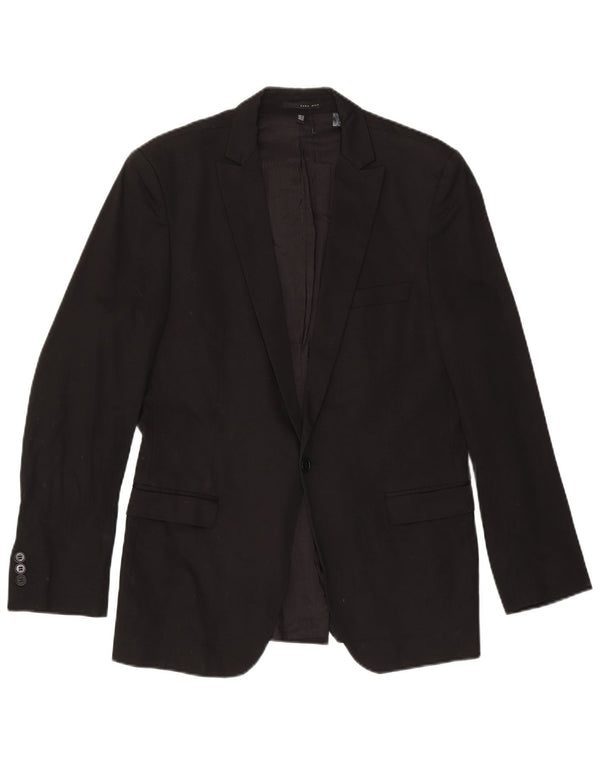 Zara Chaqueta tipo blazer con 1 botón para hombre EU 50 Medium Black Cotton