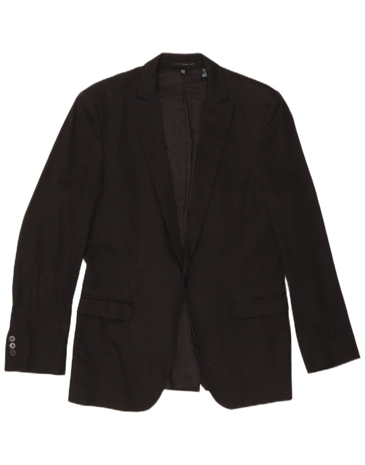 Zara Chaqueta tipo blazer con 1 botón para hombre EU 50 Medium Black Cotton