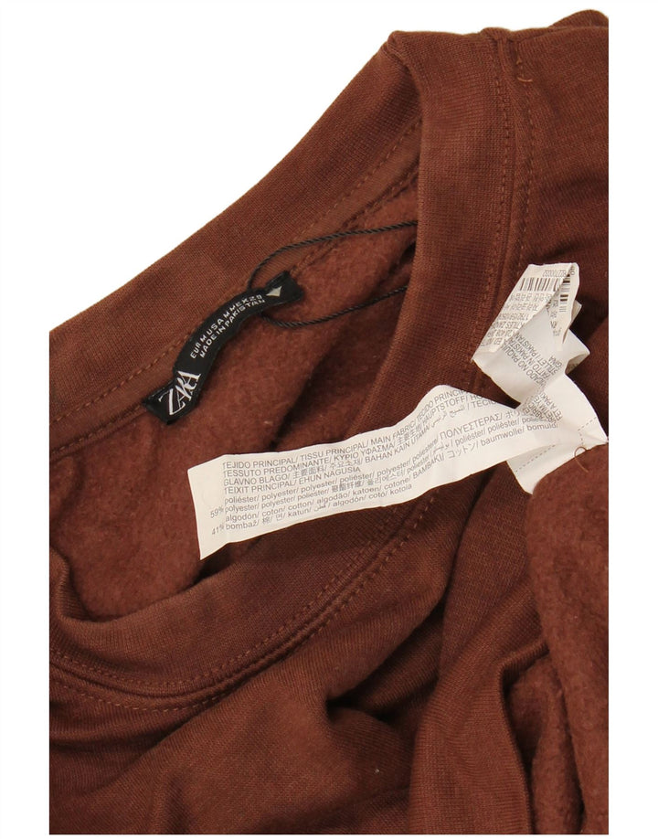 Zara Mujer Crop Sudadera Jumper UK 44 Marrón Medio Poliéster